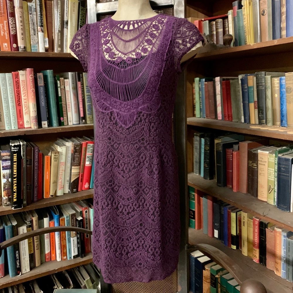 Nanette Lepore Short Sleeve Crochet Dress Purple